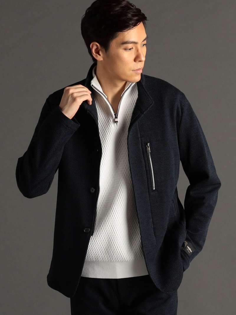 【SALE／30%OFF】MONSIEUR NICOLE BARDAZZI ダブルニットジャカード スタンドカラージャケット ニコル ジャケット・アウター その他のジャケット・アウター ネイビー グレー【RBA_E】【送料無料】