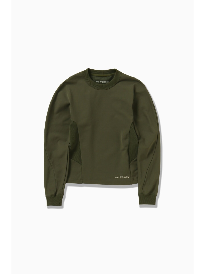 and wander back pile LS T (W) アンドワンダー トップス カットソー・Tシャツ カーキグリーン オレンジ ブラック【送料無料】