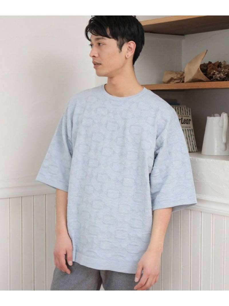 Union Station 強撚コットン半袖ジャガードセーター メンズ