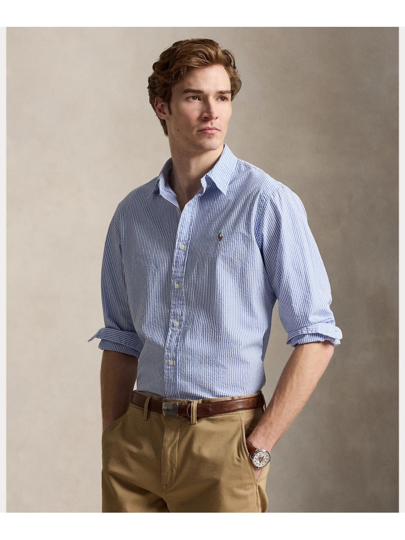 POLO RALPH LAUREN 古典派音楽 嵌まる ストライプド シアサッカー プルオーバー ラルフローレン トップス プルオーバー・トップ 青色【貨物輸送無料】
