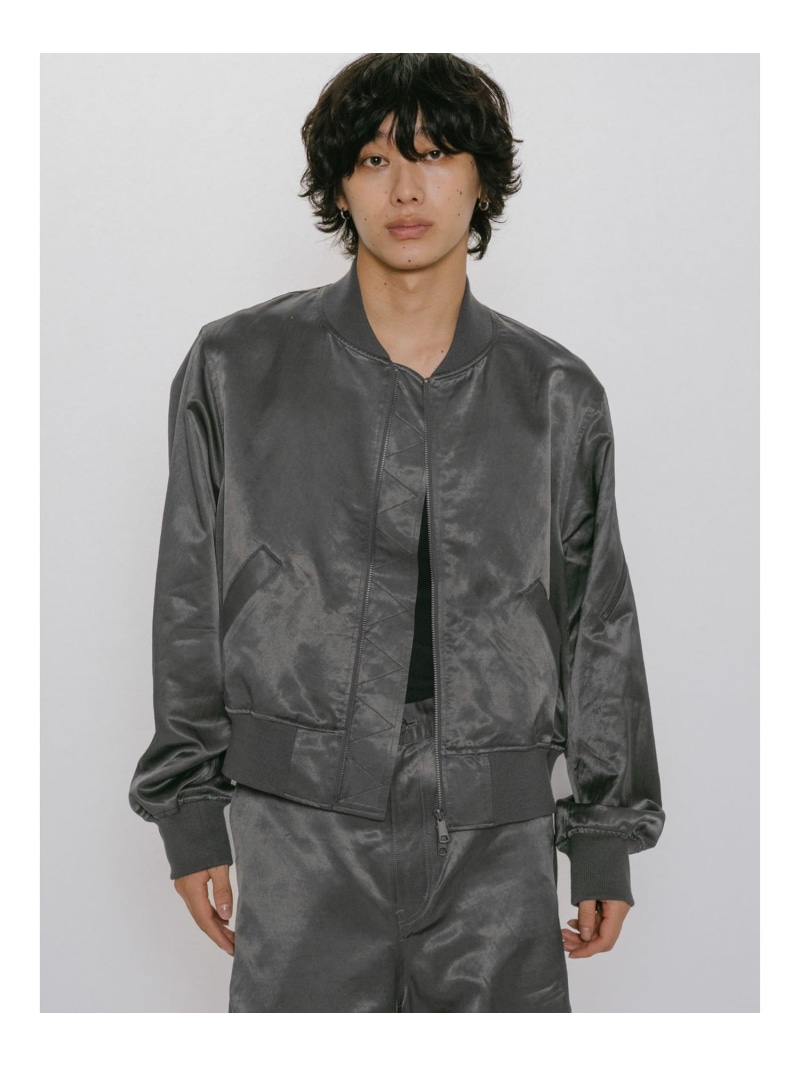 MIDIUMISOLID MIDIUMISOLID Men's ブリーチサテンMA-1 マーコート ジャケット・アウター テーラードジャケット・ブレザー ブラック カーキグリーン【送料無料】