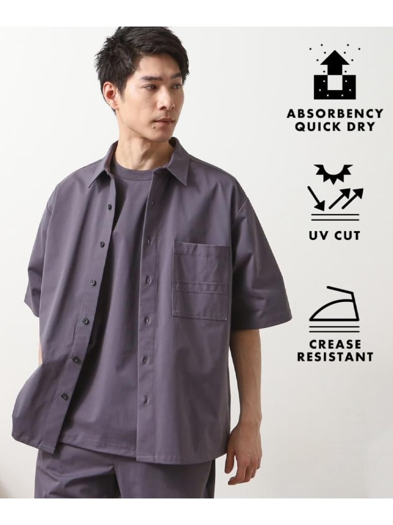 【SALE／20%OFF】THE SHOP TK パーフェクテックツイル5分袖シャツ【セットアップ可/吸水速乾/UVカット/アンチピリング】 ザ ショップ ティーケー トップス シャツ・ブラウス グレー ブラック【RBA_E】【送料無料】