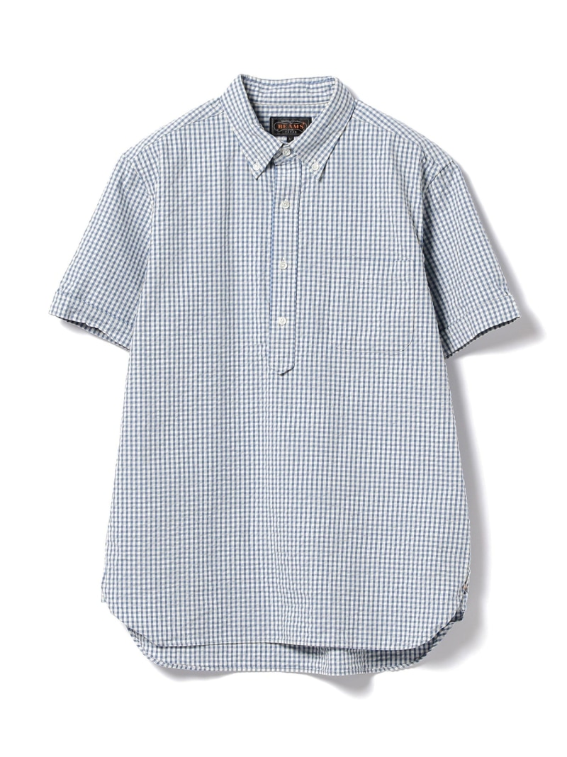 BEAMS PLUS BEAMS PLUS｜B.D. Pullover Short Sleeve Indigo Seersucker｜メンズ トップス プルオーバーシャツ｜半袖 ボタンダウン｜シアサッカー インディゴ染め｜べたつきにくい 通気性｜春夏 日本製 ビームス メン トップス シャツ・ブラウス【送料無料】｜ Fashion Men