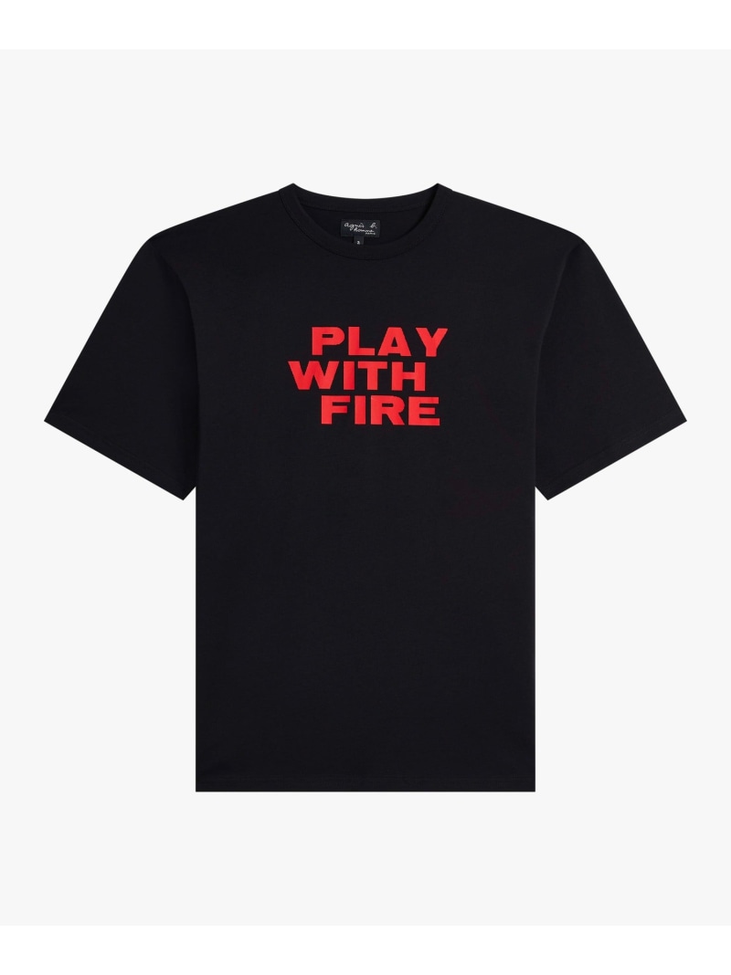 agnes b. HOMME メンズ 刷り上げる 綿織物 半袖 プルオーバー \"Play with Fire\"" アニエスベー トップス カットソー・プルオーバー 黒いこと【貨物輸送無料】"
