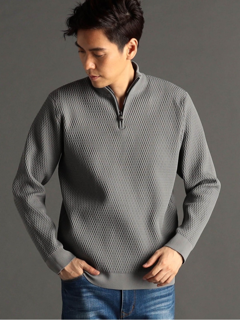 【SALE／37%OFF】MONSIEUR NICOLE ダイヤジャカード ハーフジップスタンドカラーニット ニコル トップス ニット ブラック グレー ホワイト【RBA_E】【送料無料】