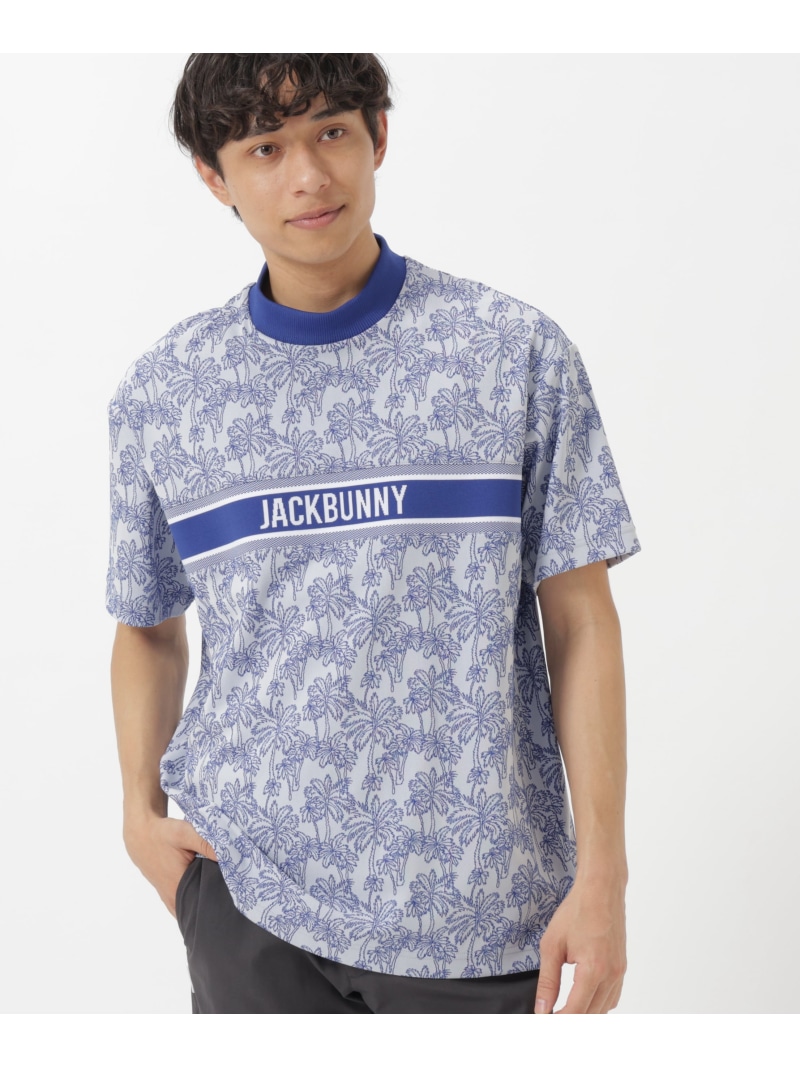 Jack Bunny!! SPXトワルドジュイ椰子ジャガード半袖モックネックカットソー ジャックバニー トップス その他のトップス ブルー【送料無料】