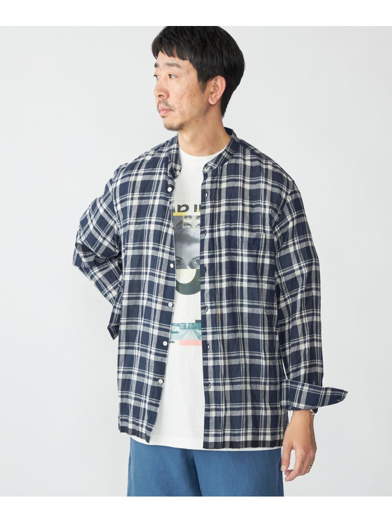 【SALE／40%OFF】SHIPS MEN SHIPS: インディア バンドカラー ロングスリーブ シャツ シップス トップス シャツ・ブラウス ホワイト ブラウン【RBA_E】【送料無料】