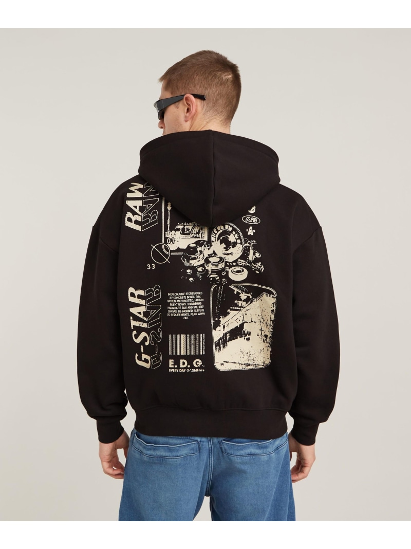 【SALE／40%OFF】G-Star RAW 【公式ショップ】POSTER BACK GRAPHIC LOOSE HOODIE JACKET/バックプリントグラフィックオーバーサイズパーカー ジースターロゥ トップス パーカー・フーディー ブラック【RBA_E】【送料無料】｜ Fashion Men