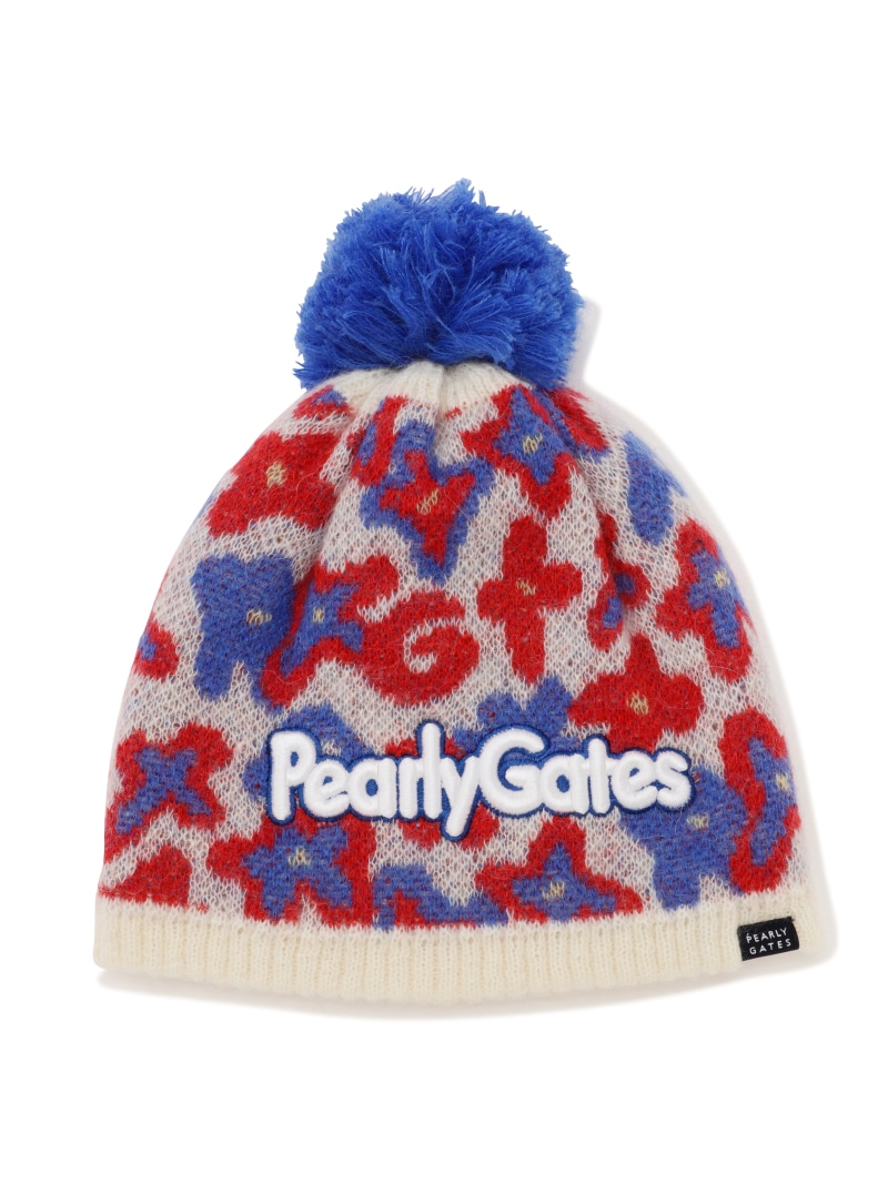 PEARLY GATES POP花柄梵天付きニットワッチ (UNISEX) パーリーゲイツ 帽子 その他の帽子 ネイビー ホワイト【送料無料】｜ Fashion Men