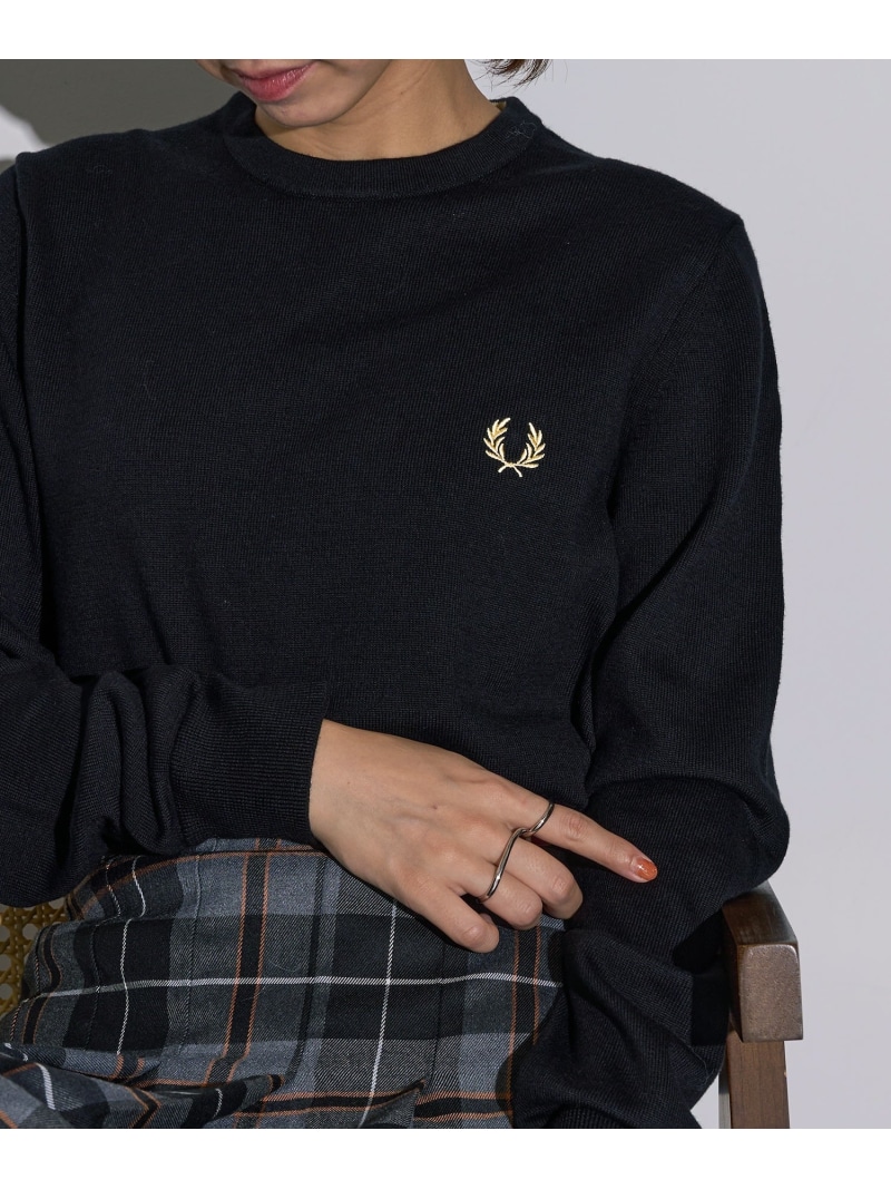 FRED PERRY FRED PERRY/フレッドペリー メリノウール クルーネックニット テープ早見表 トップス 編み物 米国海軍 黒いこと【貨物輸送無料】