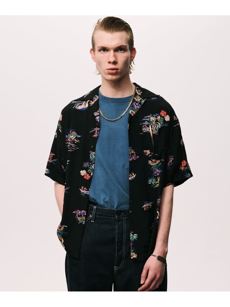 Schott ×PJ/×パイナップル清涼飲料水/RAYON SHIRT ALOHALAND/人絹プルオーバー アロハ地びた 打つこと トップス プルオーバー・トップ 黒いこと【貨物輸送無料】