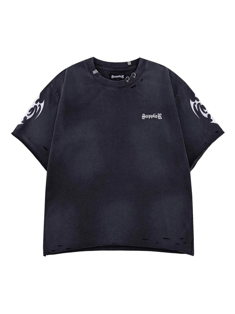 JOINT WORKS SUPPLIER / 提供者 Distressed Pierced Tee V2 合わせ目ワークス トップス カットソー・ティーシャツ 黒いこと 白いこと【貨物輸送無料】 Tシャツ・カットソー-トップス