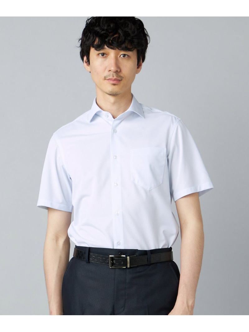 COMME CA MEN 【吸水速乾・防しわ・防汚】トリコットツイル 半袖ドレスシャツ コムサメン トップス シャツ・ブラウス ブルー ホワイト【送料無料】| Fashion Men
