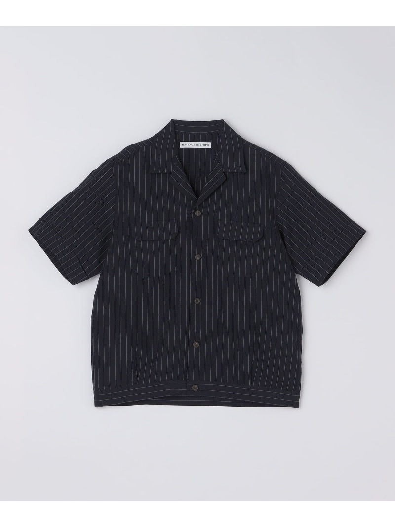 【SALE／40%OFF】SHIPS MEN BATEAUX DE SHIPS: ウール リネン ストライプ オープンカラー シャツ シップス トップス シャツ・ブラウス ネイビー【RBA_E】【送料無料】