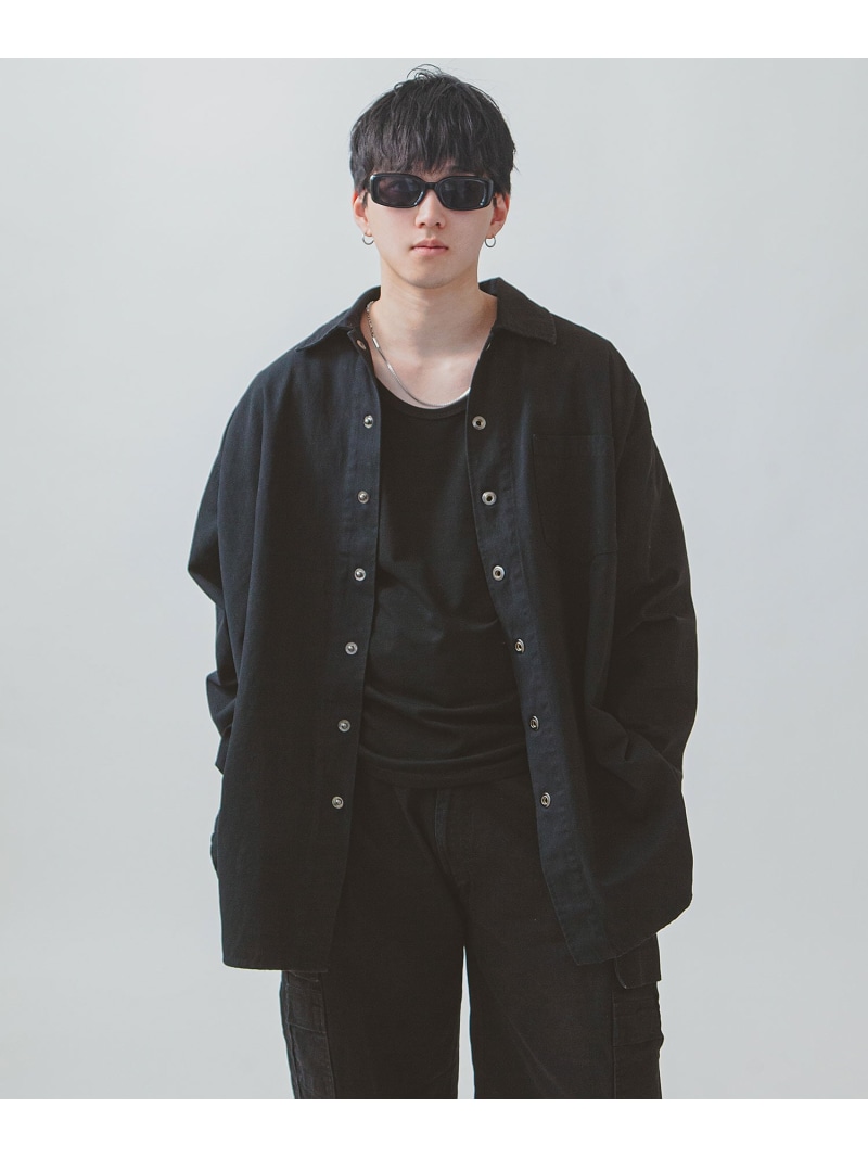 ZIP FIVE 【drzw-009】WHITELINE COTTON CANVAS オーバーサイズシャツ ジップファイブ/ニルウェイ トップス シャツ・ブラウス ブラック【送料無料】