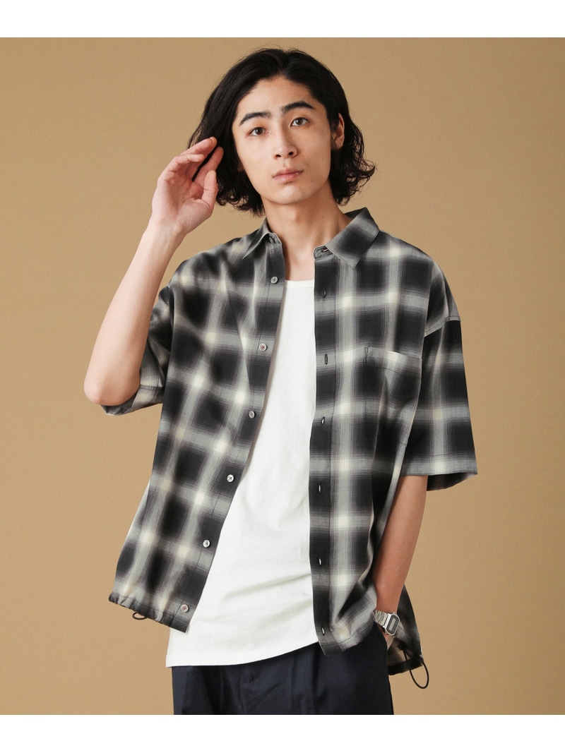 【SALE／5%OFF】SLICK オンブレチェックドロコード半袖シャツ カジュアル トップス シャツ・ブラウス ブラック ブラウン【RBA_E】【送料無料】｜ Fashion Men