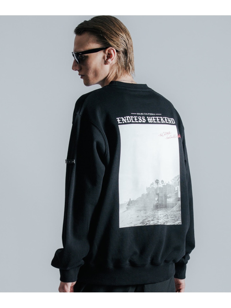 THE CRIMIE GAZETTE CREW NECK PHOTO PRINT SWEAT ガーデン トップス スウェット・トレーナー ネイビー ブラック【送料無料】