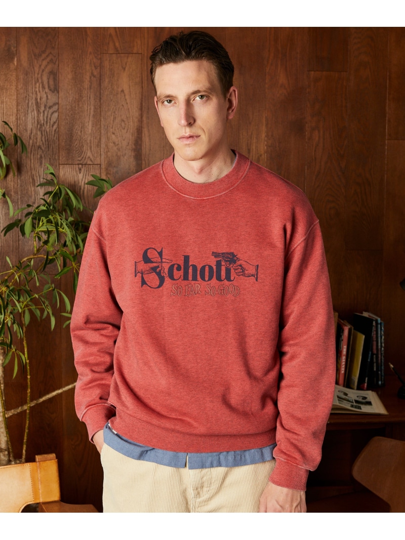 【SALE／20%OFF】Schott PIGMENT SO FAR SO GOOD CREW SWEAT/汗水 打つこと トップス スウェット・トレーナー 黒いこと 赤いこと 青色【RBA_E】【貨物輸送無料】