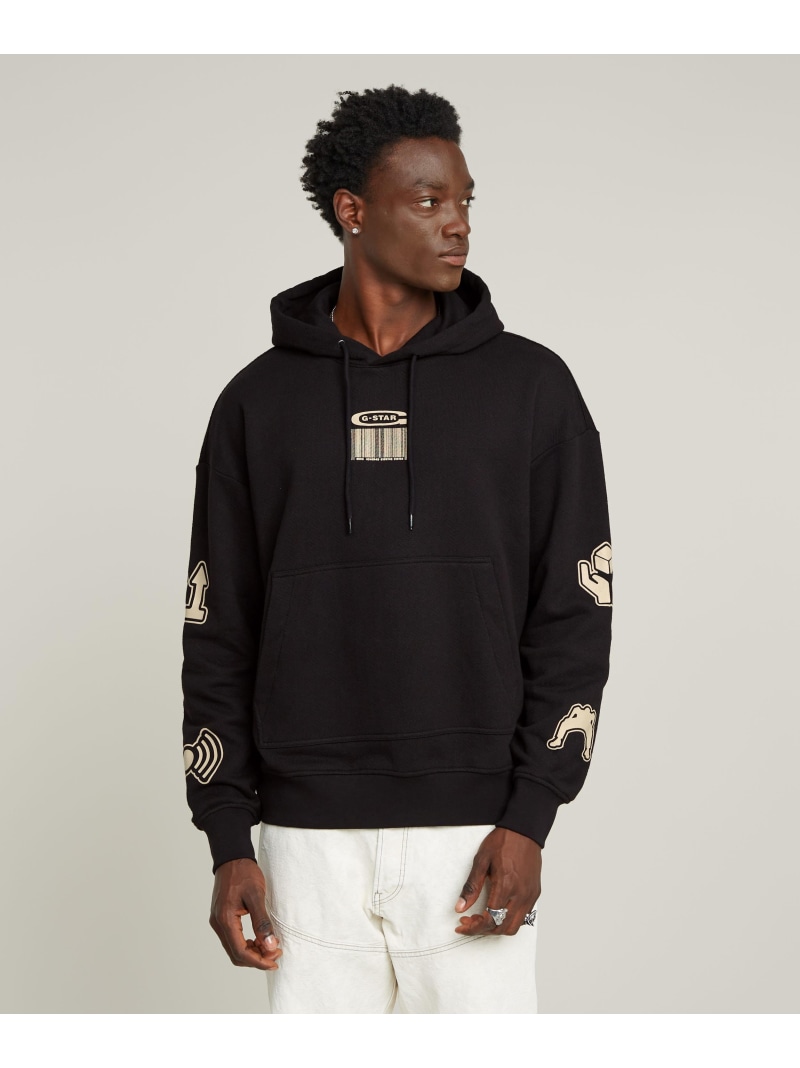 【SALE／40%OFF】G-Star RAW 【公式ショップ】MULTI LOGO LOOSE HOODED SWEATER/マルチグラフィックブランドロゴオーバーサイズパーカー ジースターロゥ トップス パーカー・フーディー ブラック【RBA_E】【送料無料】
