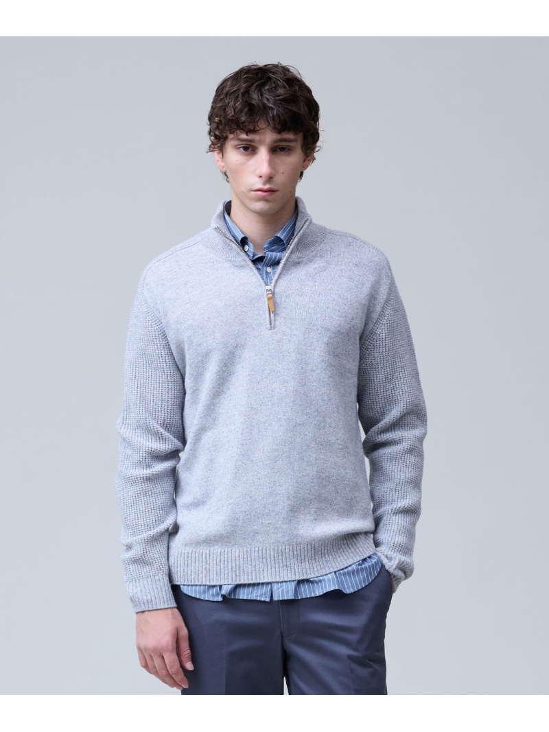 【SALE／20%OFF】J.PRESS ウール×カシミヤの上質素材【Cash Lamb's Wool】ハーフジップ ニット_25年モデル ジェイプレス トップス ニット ネイビー ブルー グリーン ベージュ【RBA_E】【送料無料】