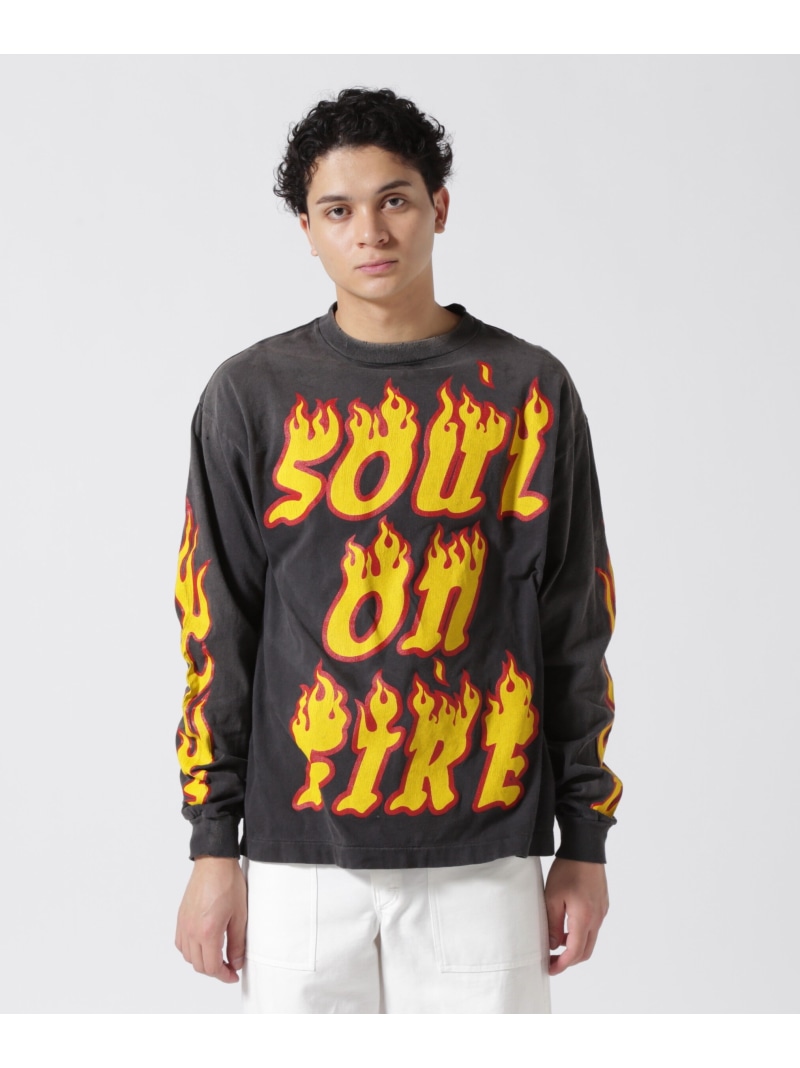 ROYAL FLASH SAINT MICHAEL/セントマイケル/LS TEE/SOUL ON FIRE/BLACK ロイヤルフラッシュ トップス カットソー・Tシャツ ブラック【送料無料】