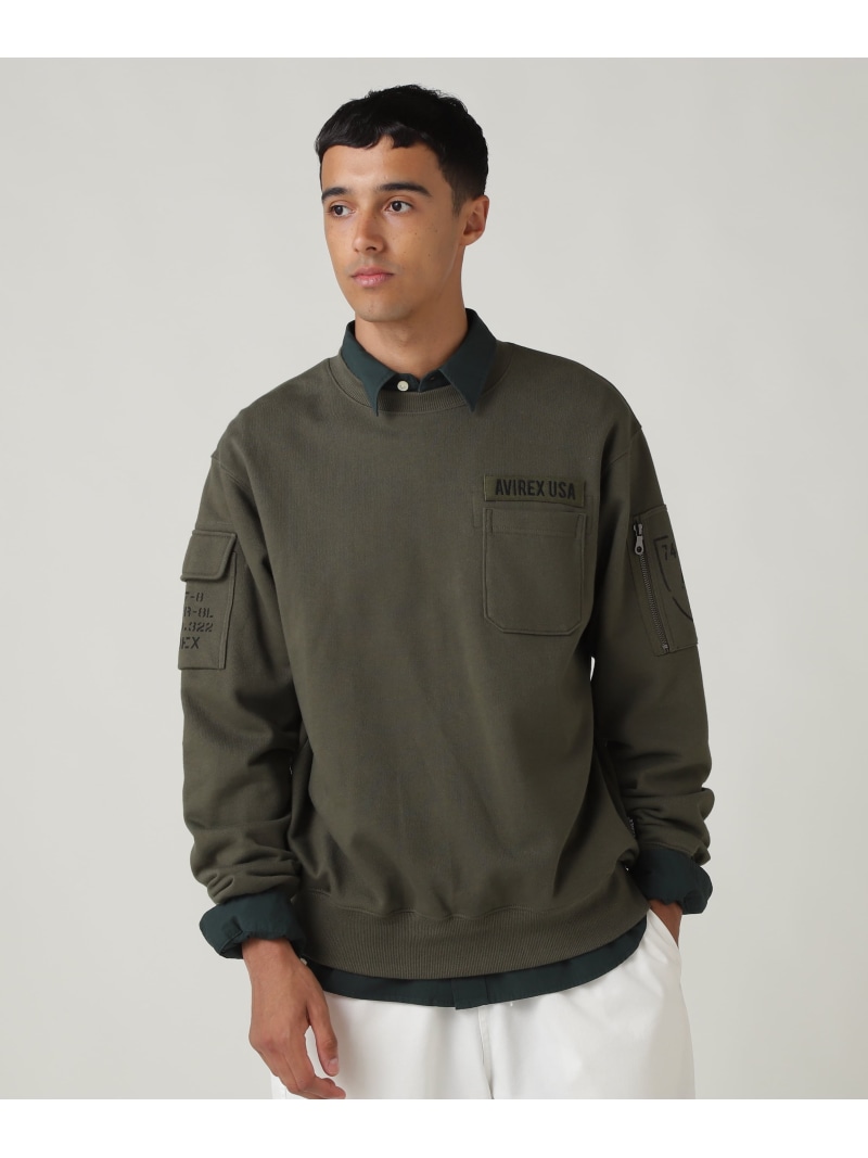 AVIREX FATIGUE CREWNECK SWEAT / ファティーグ クルーネック スウェット / AVIREX / アヴィレックス アヴィレックス トップス スウェット・トレーナー ブラック ネイビー グリーン【送料無料】| Fashion Men