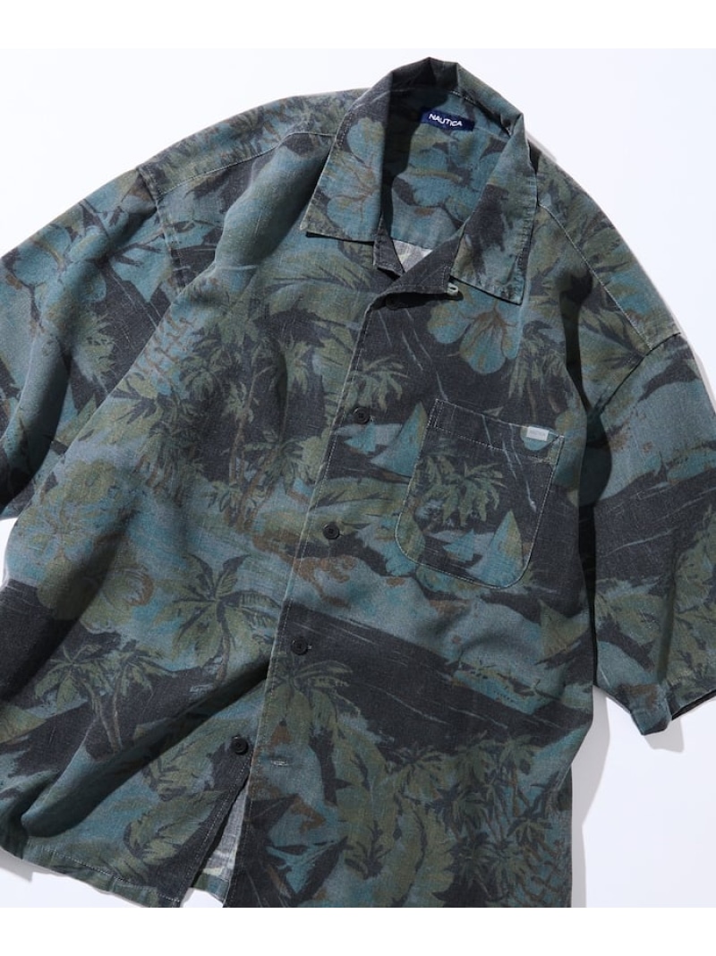 【SALE／50%OFF】NAUTICA ワイドシルエット フェード加工 アロハプリント オープンカラーシャツ ショートスリーブ フリークスストア トップス シャツ・ブラウス グレー ネイビー【RBA_E】【送料無料】