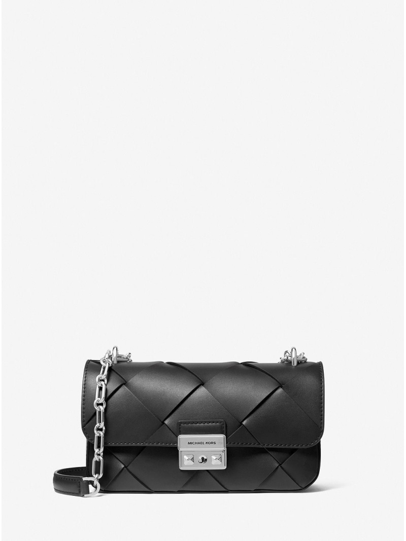 【SALE／75%OFF】MICHAEL KORS TRIBECA ウーヴン レザー ショルダー スモール マイケルコース マイケル・コース バッグ ショルダーバッグ ブラック【RBA_E】【送料無料】
