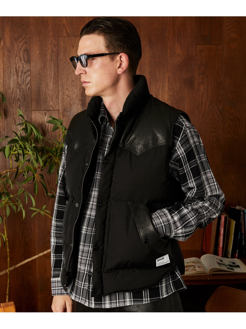 【SALE／30%OFF】Schott LEATHER COMB. VEST/レザー コンビベスト ショット ジャケット・アウター ダウンジャケット・ダウンベスト ネイビー ブラック【RBA_E】【送料無料】