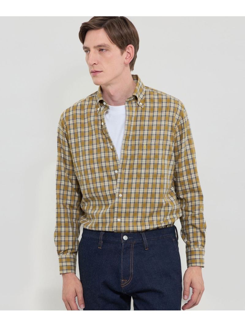 【SALE／63%OFF】MACKINTOSH LONDON コットンカシミヤチェックボタンダウンシャツ マッキントッシュ ロンドン トップス シャツ・ブラウス イエロー グリーン【RBA_E】【送料無料】