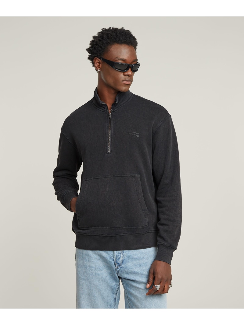【SALE／40%OFF】G-Star RAW 【堅苦しさ販売店】Washed Half Zip Relaxed Sweater/ヴィンテージライクウォッシュ産業オーバーサイズスタンドカラーハーフジップスウェット ジースターロゥ トップス スウェット・トレーナー 黒いこと【RBA_E】【貨物輸送無料】