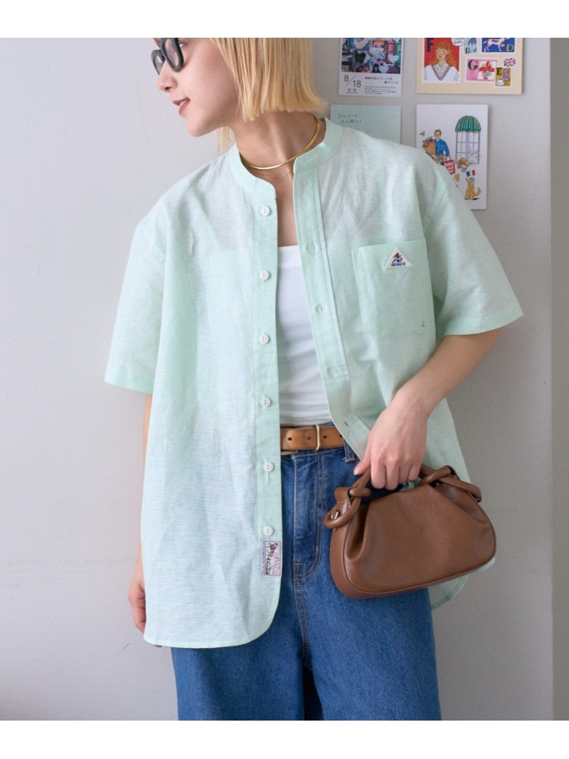 CIAOPANIC TYPY 【GEVACO】綿麻バンドカラーシャツ チャオパニックティピー トップス プルオーバー・トップ パープル ベージュ 緑であること【貨物輸送無料】