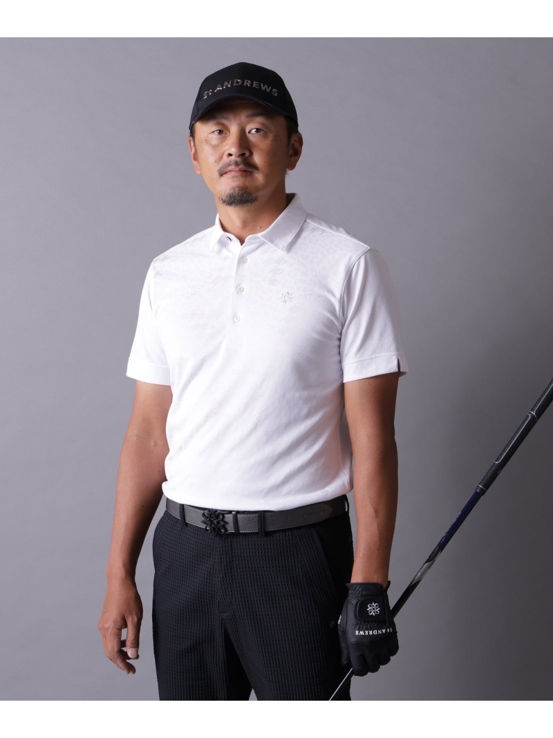 St ANDREWS 千鳥レオパードジャガード半袖シャツ (MENS) セントアンドリュース トップス ポロシャツ ホワイト ブラック【送料無料】｜ Fashion Men
