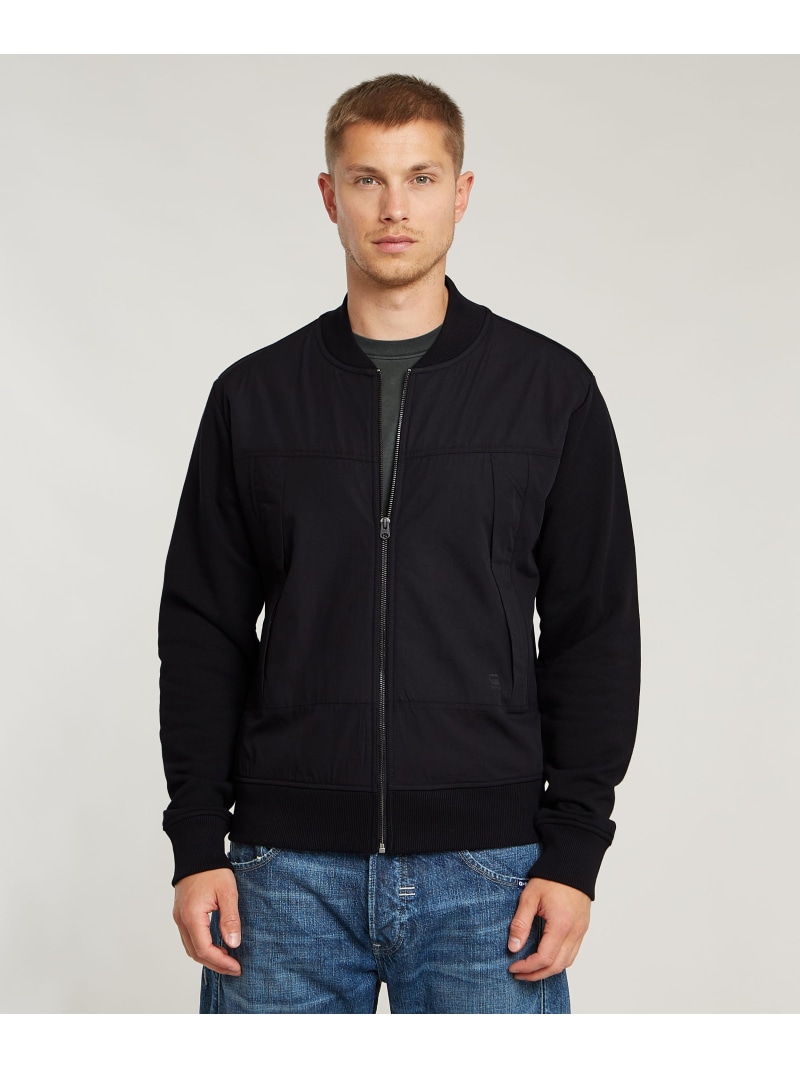 【SALE／30%OFF】G-Star RAW 【堅苦しさ販売店】Woven Mix Relaxed Sweater/異原料品ミックスオーバーサイズジップアップスウェット/ボンバータイプブルゾン ジースターロゥ ジャケット・アウター 上衣・前掛け 黒いこと【RBA_E】【貨物輸送無料】