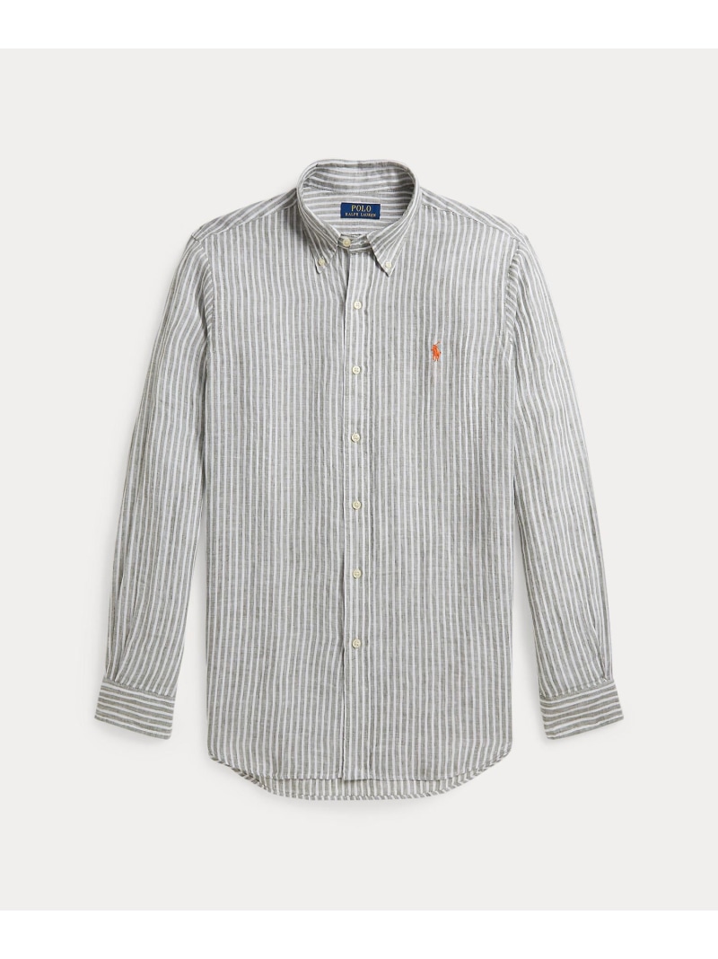 POLO RALPH LAUREN クラシック フィット ストライプド リネン シャツ ラルフローレン トップス シャツ・ブラウス グリーン【送料無料】