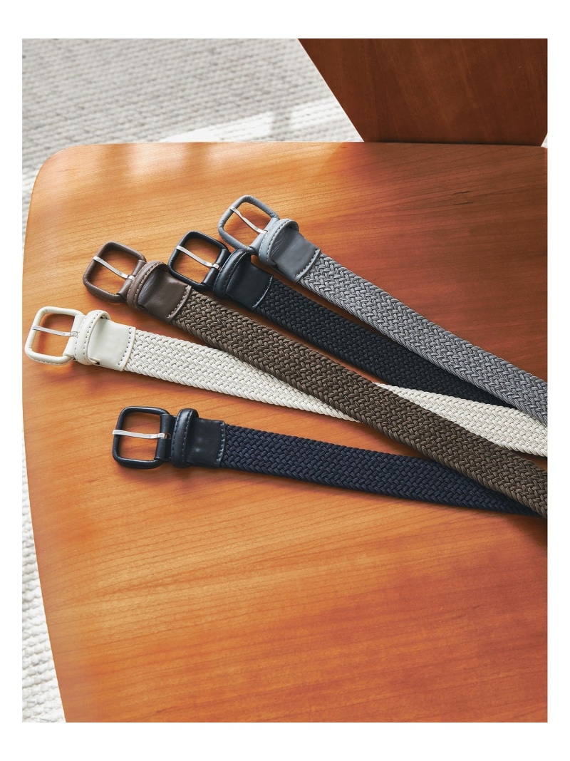 UNITED ARROWS green label relaxing レザー バックル ゴムメッシュ ベルト ユナイテッドアローズ グリーンレーベルリラクシング ファッション雑貨 ベルト ブラウン ブラック ネイビー ホワイト グレー【送料無料】
