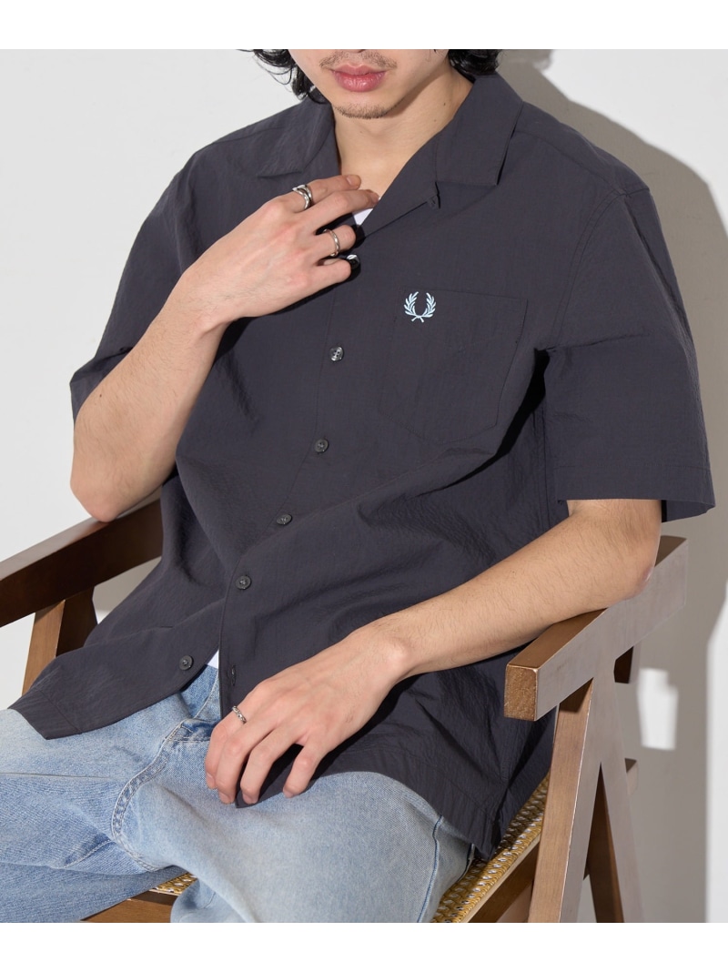 FRED PERRY FRED PERRY/SEERSUCKER REVERE COLLAR SHIRT フレッドペリー オープンカラーシャツ カセットチャート トップス シャツ・ブラウス ホワイト グレー ネイビー【先行予約】*【送料無料】