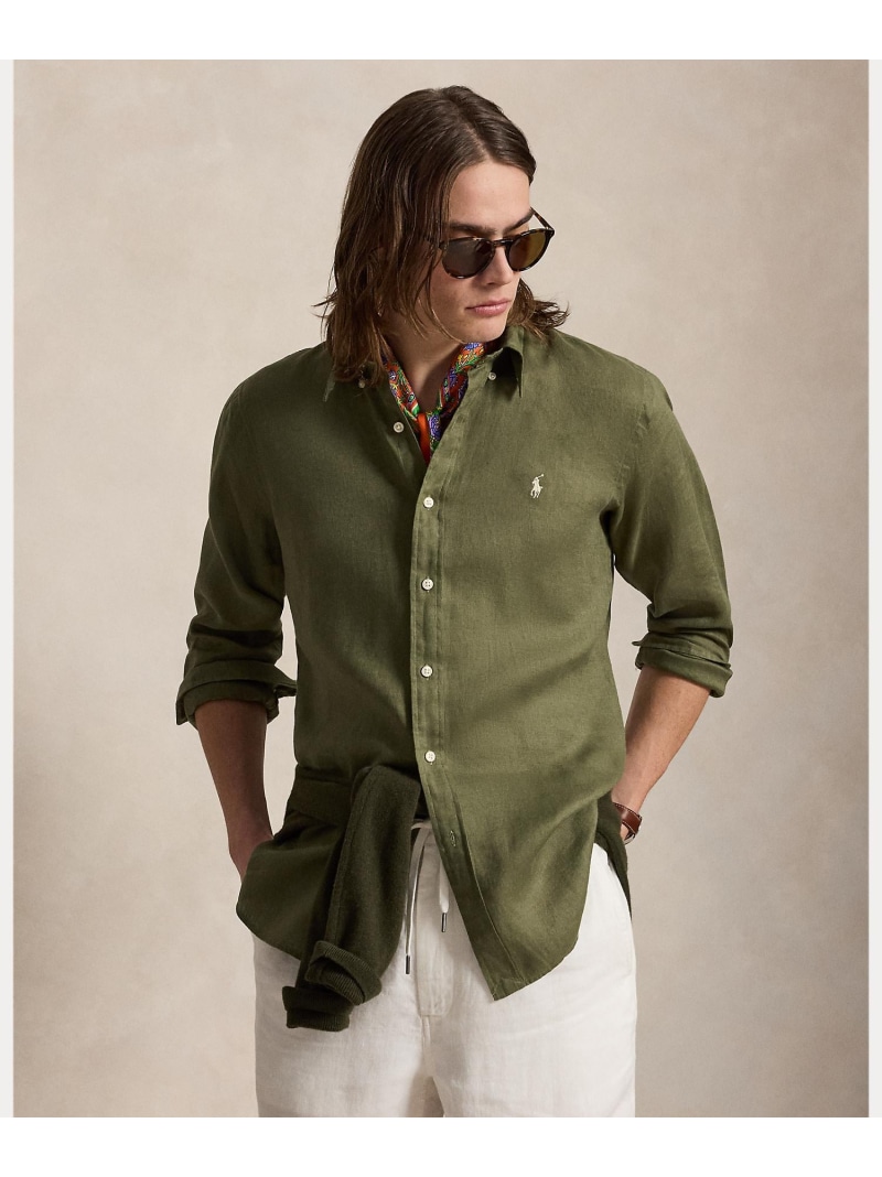 POLO RALPH LAUREN クラシック フィット リネン シャツ ラルフローレン トップス シャツ・ブラウス グリーン【送料無料】