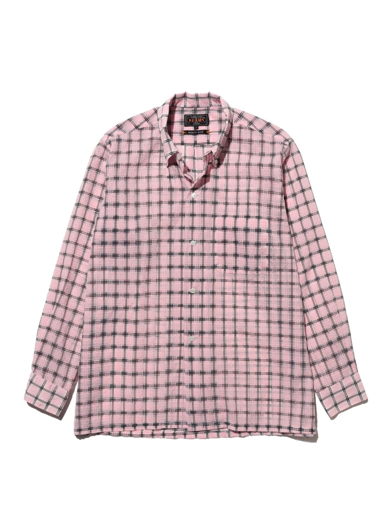BEAMS PLUS Open B.D. Nylon Airy Plaid ビームス メン トップス シャツ・ブラウス ピンク グリーン オレンジ【送料無料】