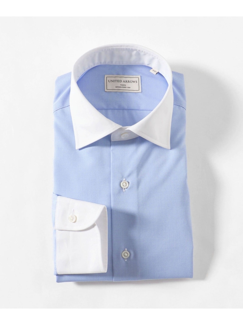 UNITED ARROWS イージーケア AG マイクロチェック セミワイド クレリックカラーシャツ -抗菌防臭- ユナイテッドアローズ トップス シャツ・ブラウス ブルー【送料無料】