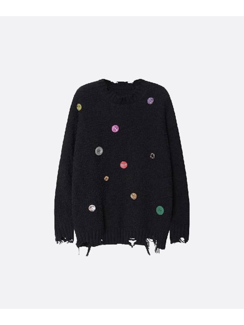 U:UME Colored Button Broken Sweater ユーム トップス ニット ブラック【先行予約】*【送料無料】