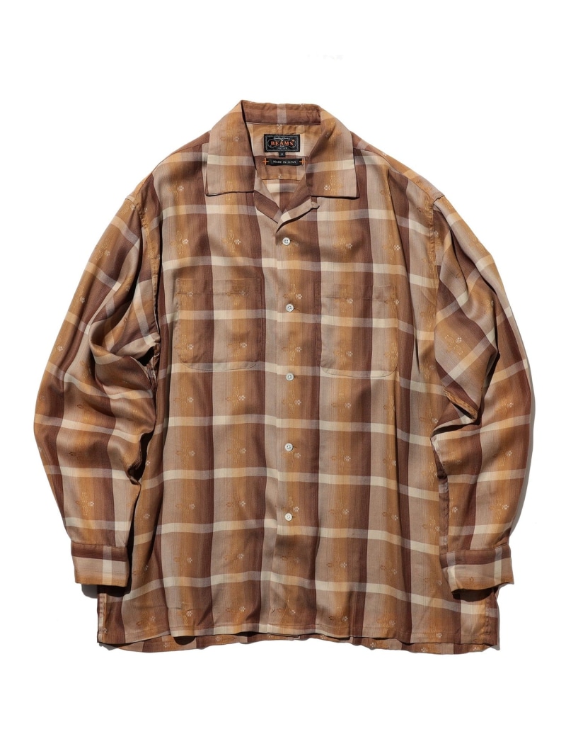 BEAMS PLUS Open Collar Sashiko Ombre ビームス メン トップス シャツ・ブラウス ブラウン【送料無料】