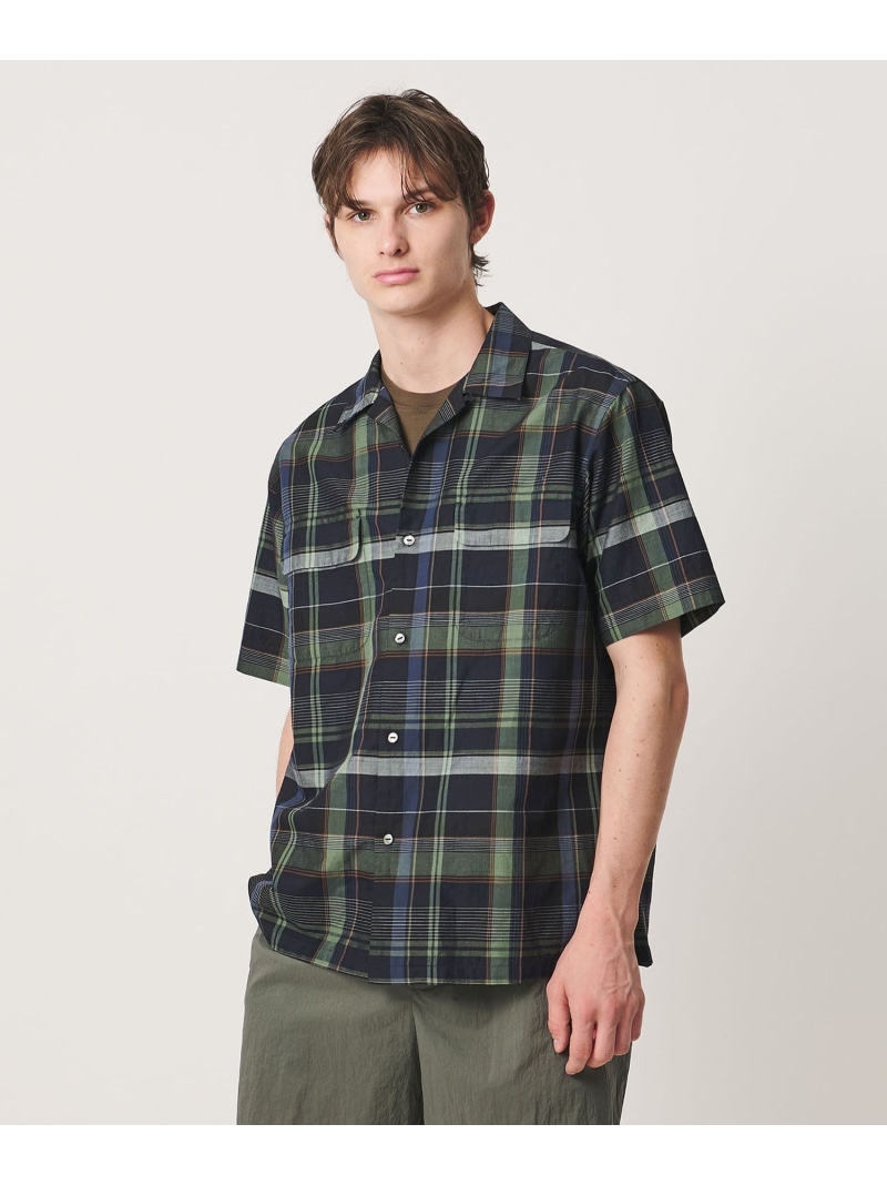 UNITED ARROWS 綿織物/リネン ダークマドラスチェック オープンカラーシャツ ユナイテッドアローズ トップス プルオーバー・トップ パープル 黒いこと【貨物輸送無料】