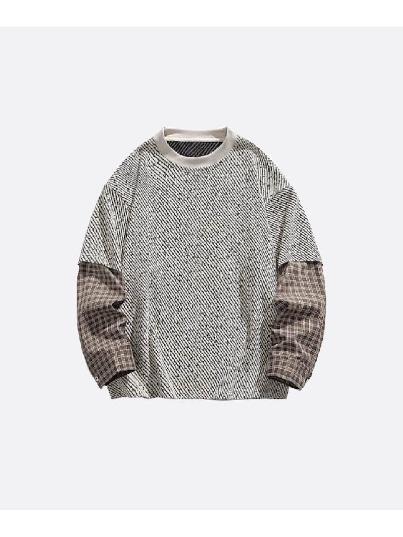 U:UME Fake Two Stitching Sweat ユーム トップス スウェット・トレーナー 黒いこと ベージュ【此れから取っておく】*【貨物輸送無料】