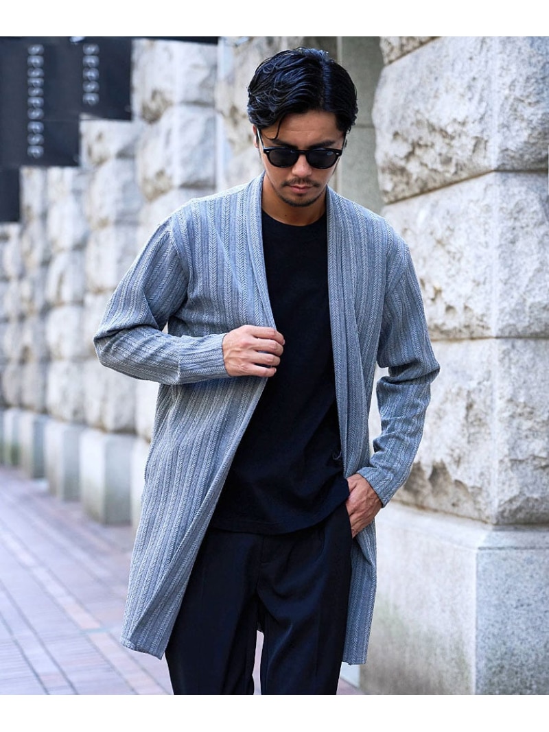 【SALE／5%OFF】CavariA CavariA ヘリボーンニットソーショールガウン シルバーバレット トップス カーディガン グレー ブラック【RBA_E】【送料無料】