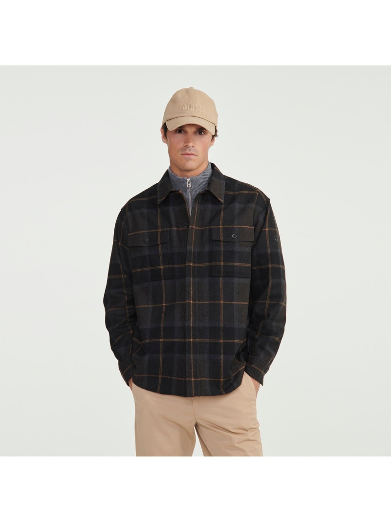 【SALE／30%OFF】AIGLE フランネルチェックシャツ / ウールシャツ エーグル トップス シャツ・ブラウス ブラウン オレンジ【RBA_E】【送料無料】