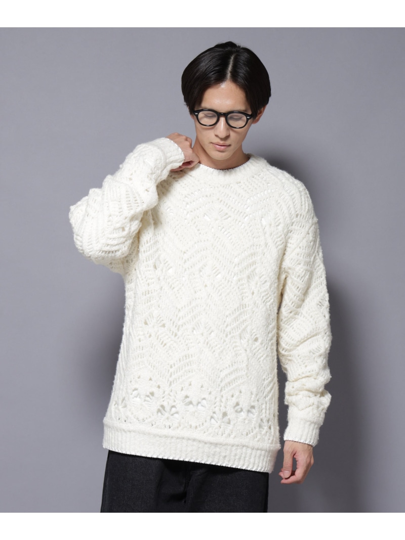【SALE／40%OFF】NANO universe 透かし編み クルーネックニット ナノユニバース トップス ニット ホワイト ブラック【RBA_E】【送料無料】