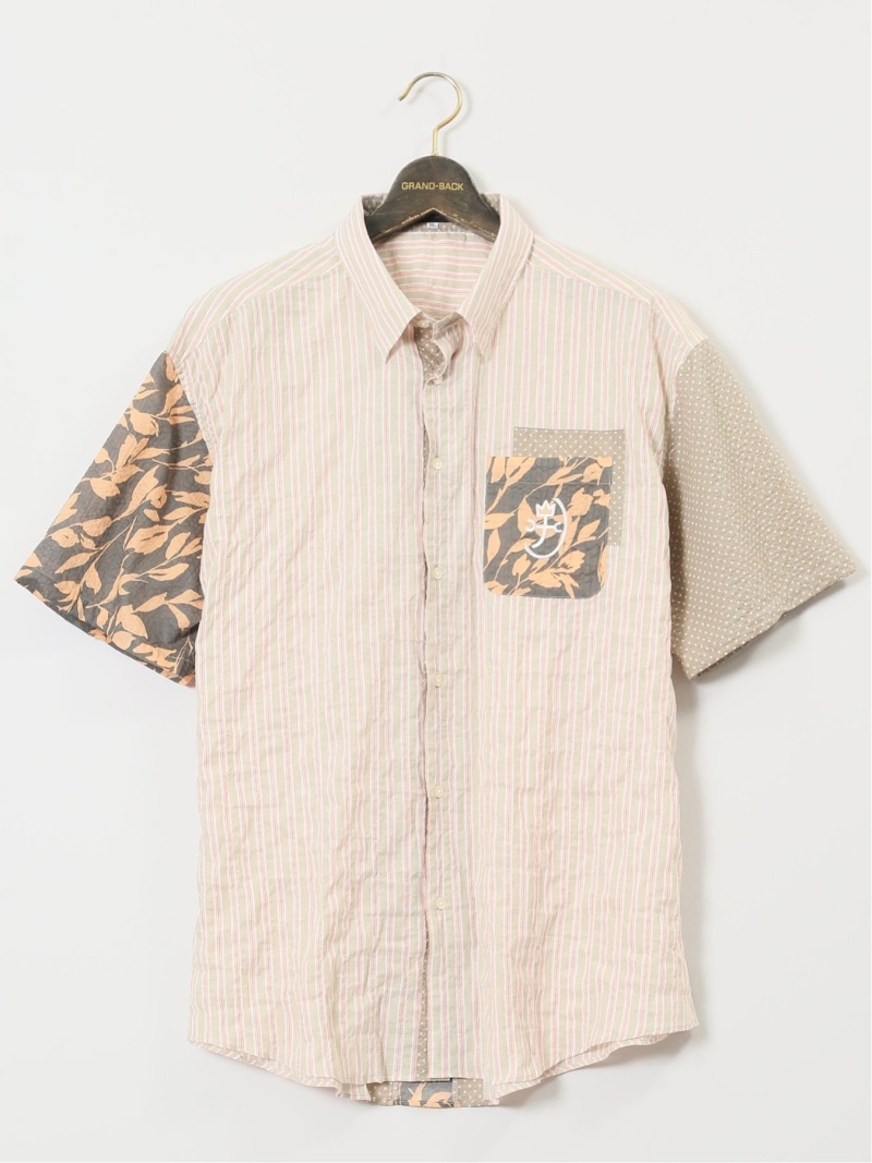GRAND-BACK 【大きいサイズ】カステルバジャック/CASTELBAJAC ストレッチ 異素材切替 半袖シャツ タカキュー トップス シャツ・ブラウス ベージュ ネイビー【送料無料】