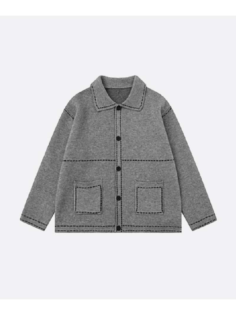 U:UME Lapel Piping Cardigan ユーム トップス カーディガン ブラック グレー【先行予約】*【送料無料】