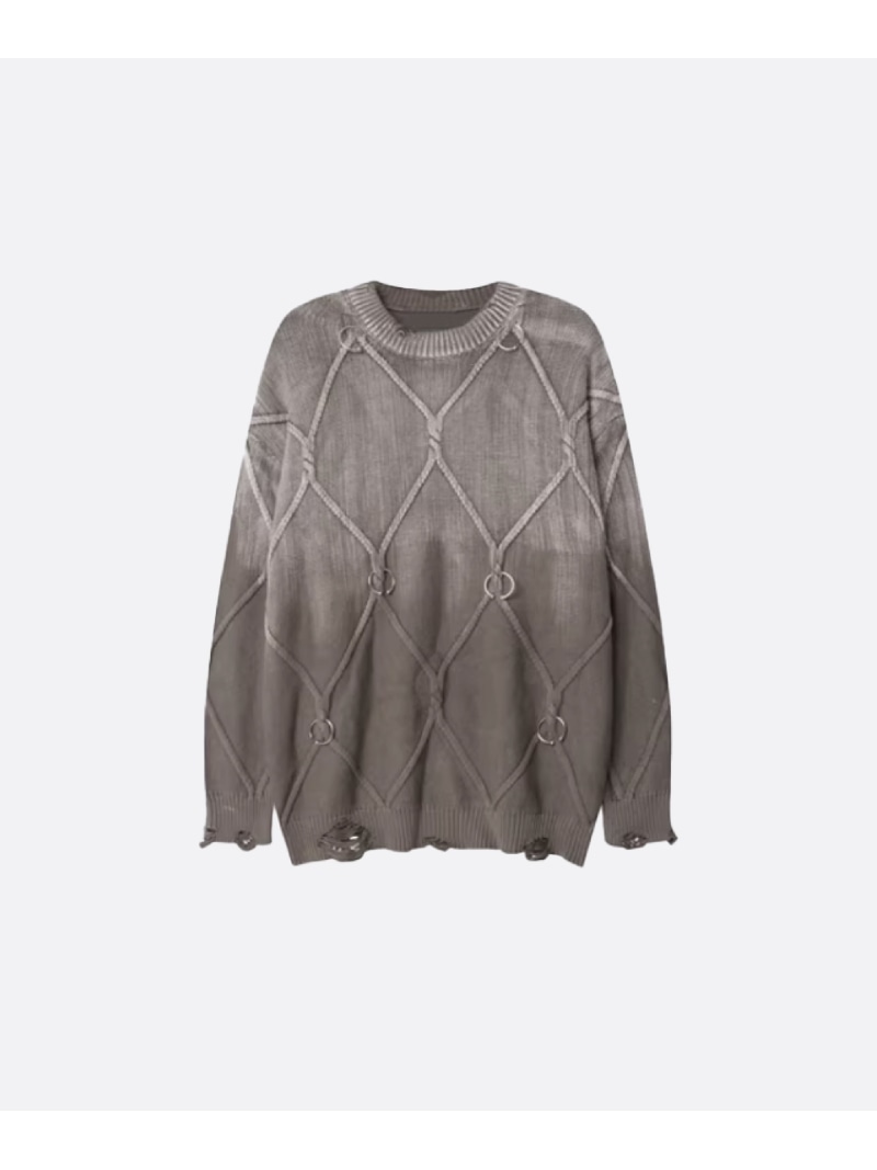 U:UME Gradiention Argyle Broken Sweater ユーム トップス ニット ブラック【先行予約】*【送料無料】